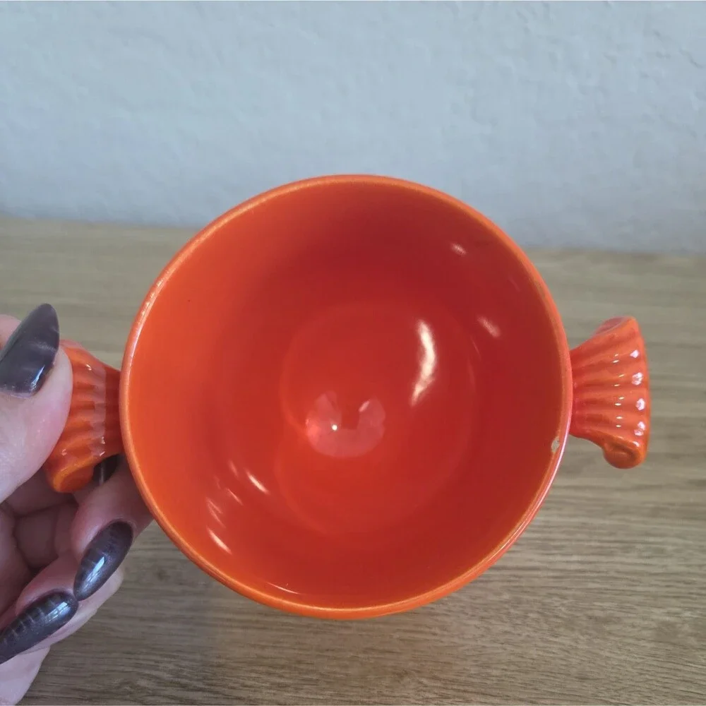 Vintage Fiesta Original Red Sugar Bowl with Woolworth's Sticker Homer Laughlin